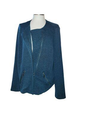 Torrid Blue Knit Moto Jacket Size 3 Angled Zip Front Womans 22/24 Plus Jj3576